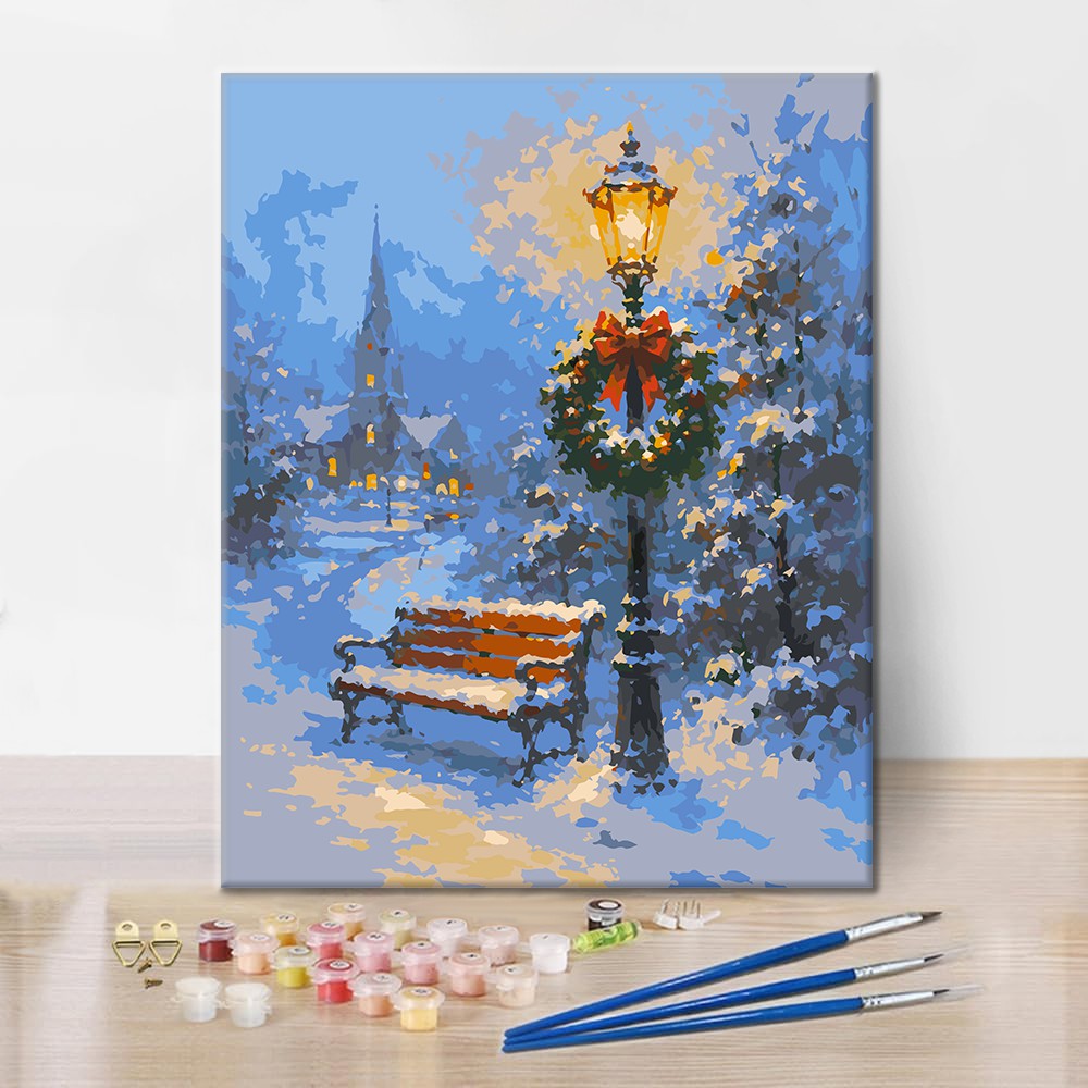 Holiday Lights in Snow - Paint by Numbers