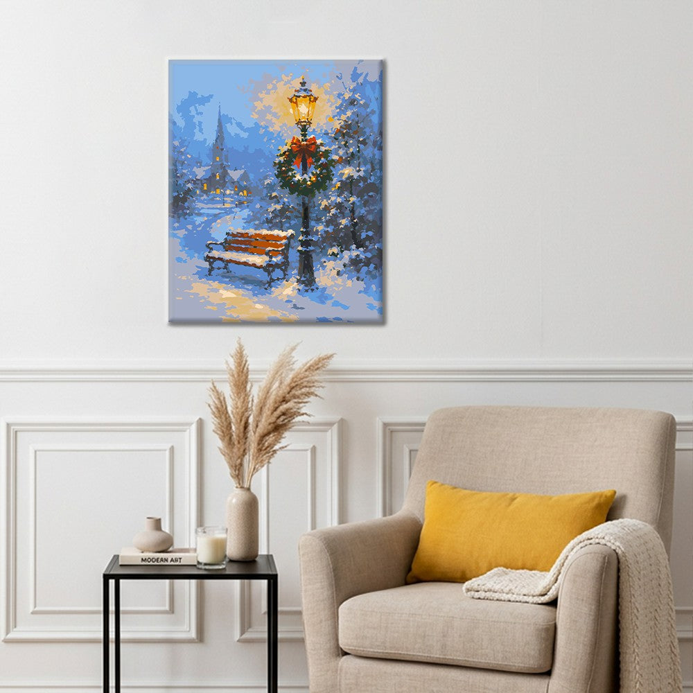 Holiday Lights in Snow - Paint by Numbers
