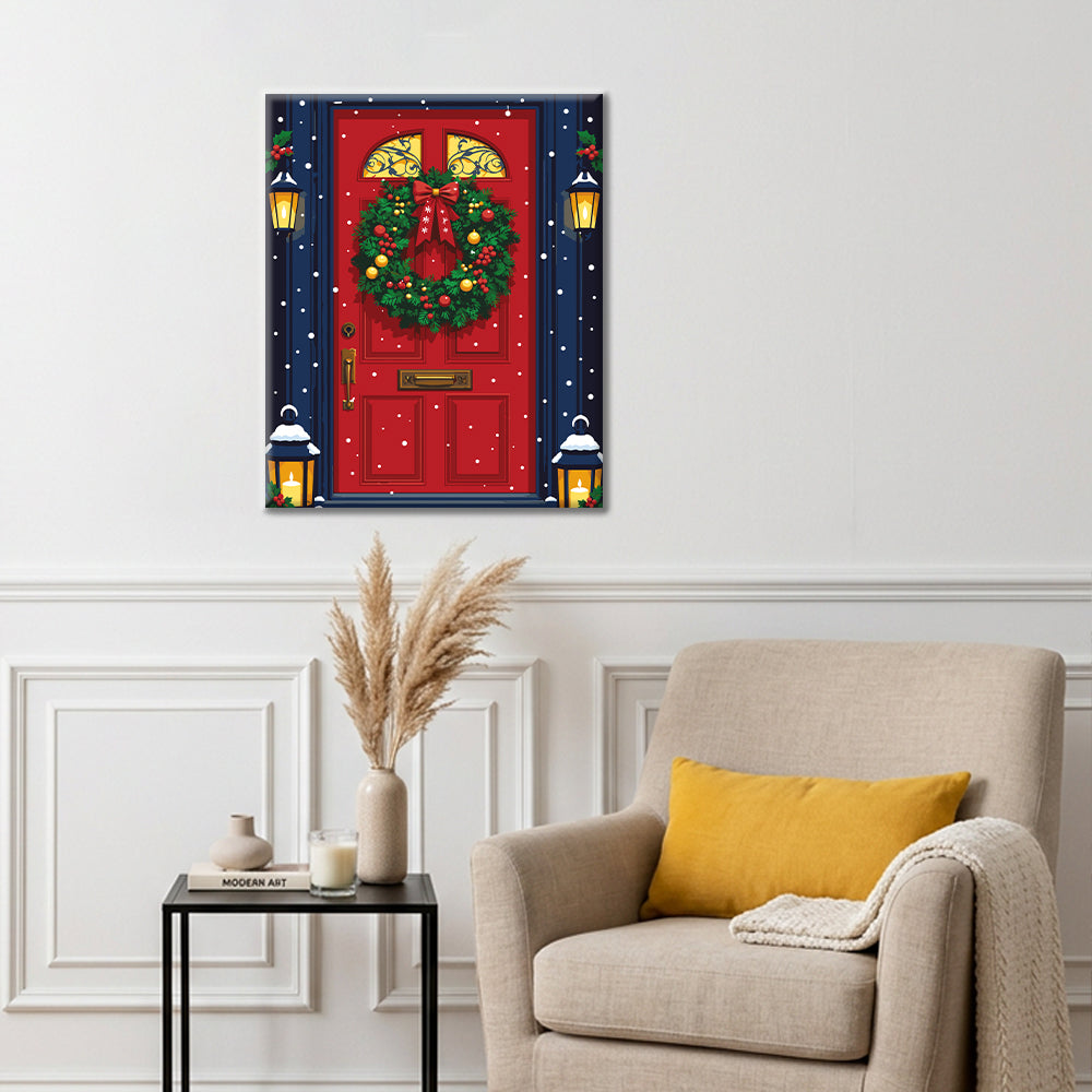 Snowy Christmas Door - Paint by Numbers