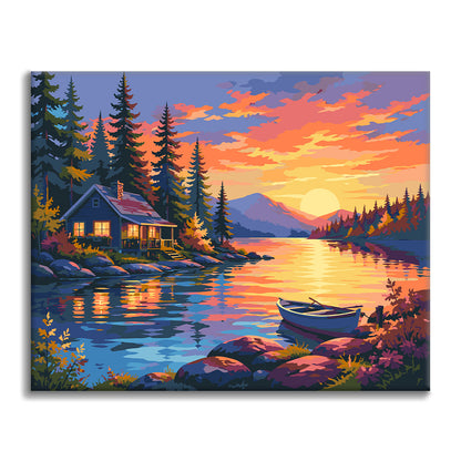 Sunset Cabin - Paint by Numbers