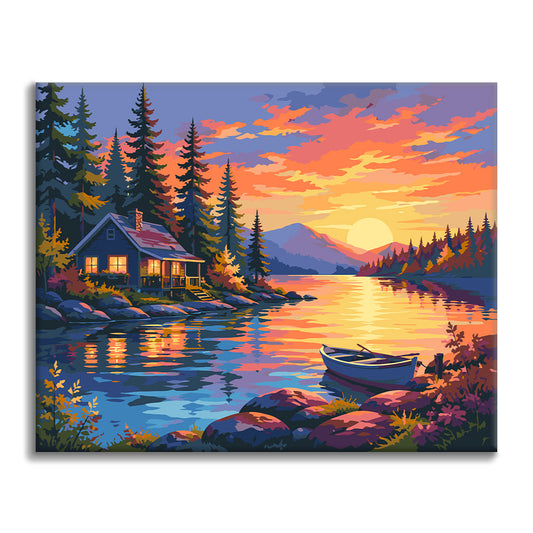 Sunset Cabin - Paint by Numbers