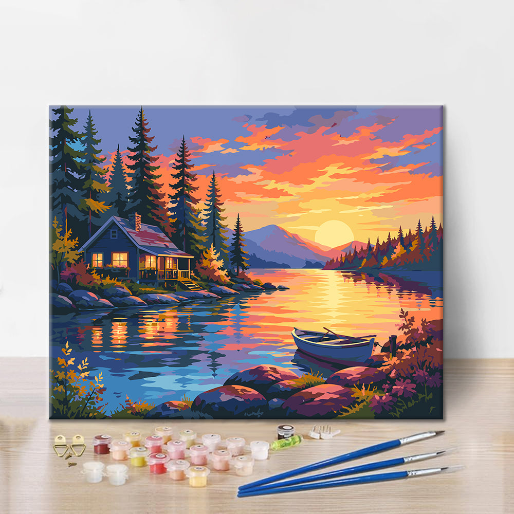 Sunset Cabin - Paint by Numbers