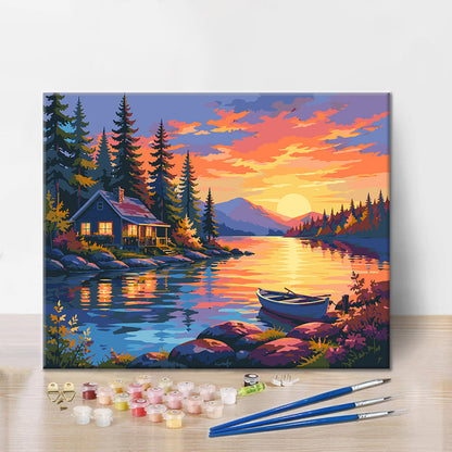 Sunset Cabin - Paint by Numbers