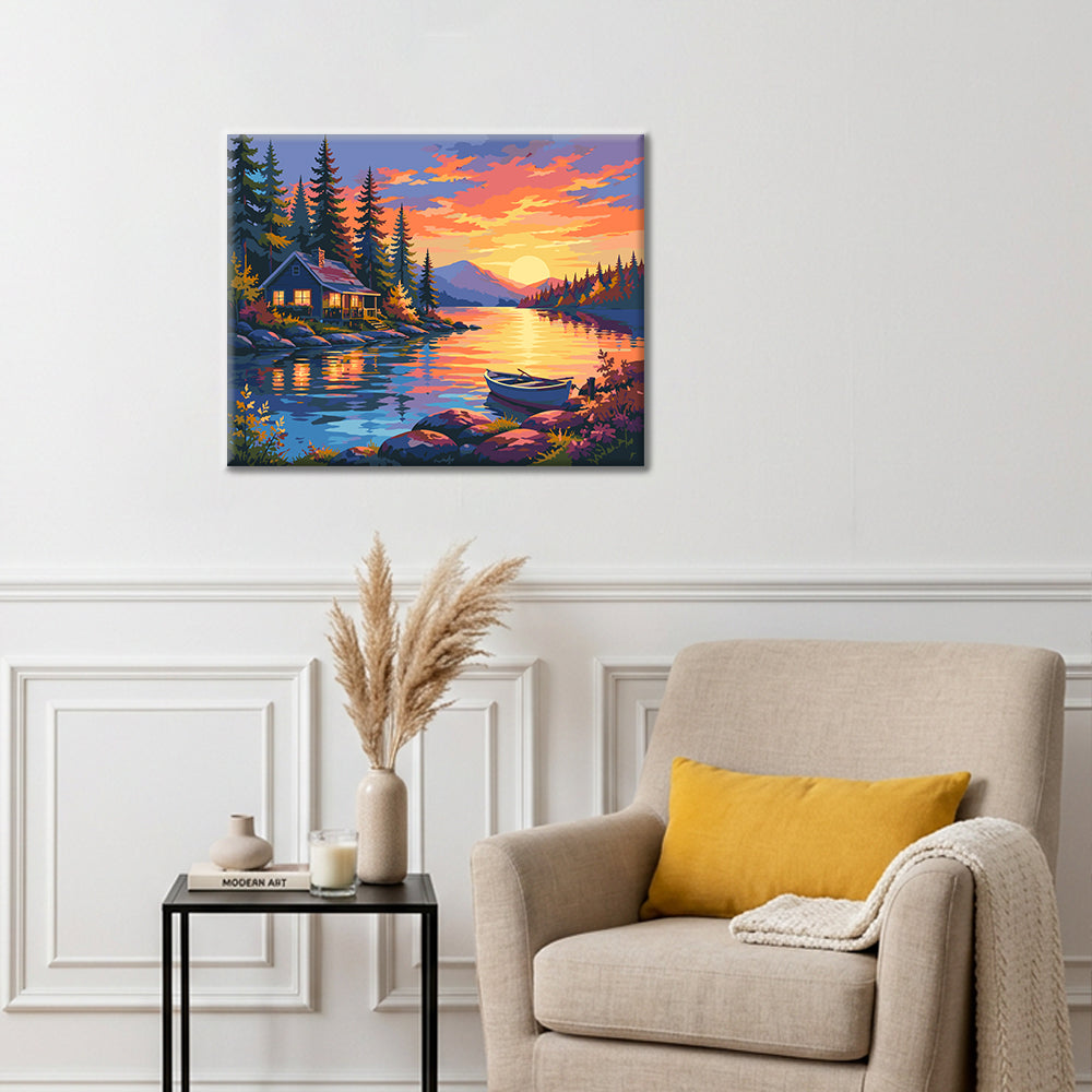 Sunset Cabin - Paint by Numbers