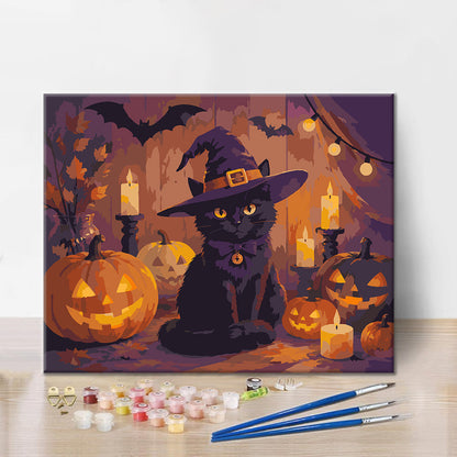 Witch & Black Cat Forest - Paint by Numbers