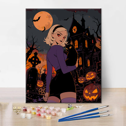 Witch & Black Cat - Paint by Numbers
