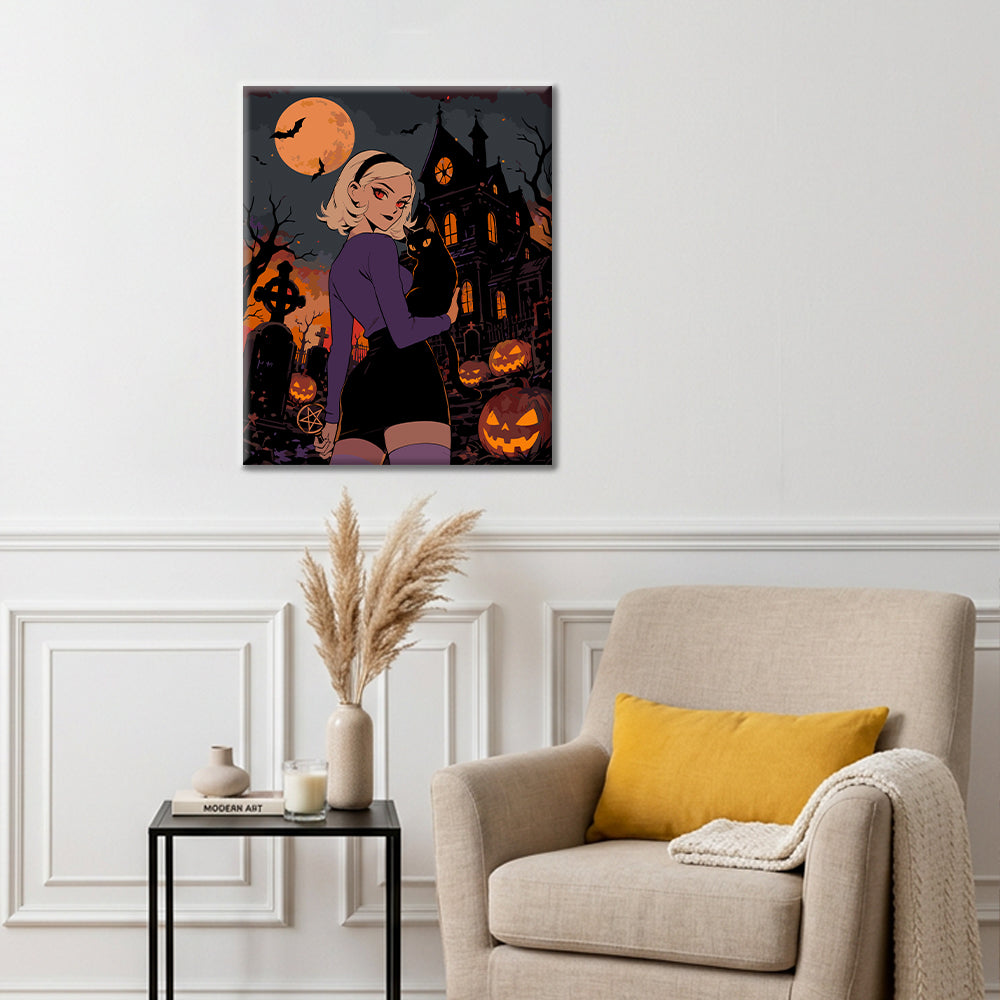 Witch & Black Cat - Paint by Numbers