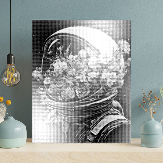 Flower-Filled Space Helmet - Dot Painting