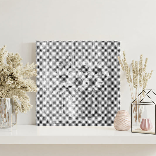 Sunflowers on a Wooden Chair - Dot Painting