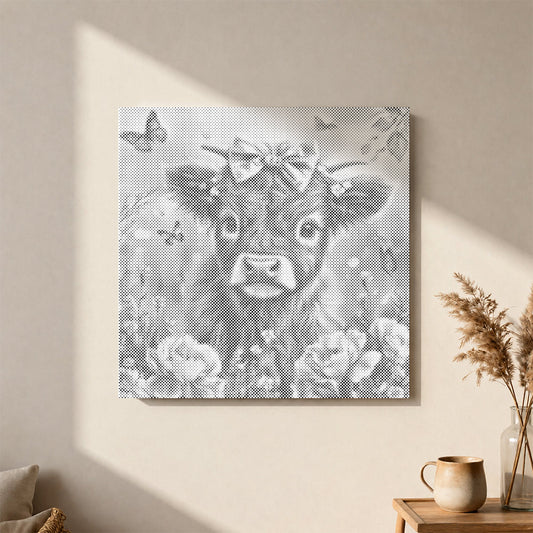 Adorable Highland Calf with Flowers - Dot Painting
