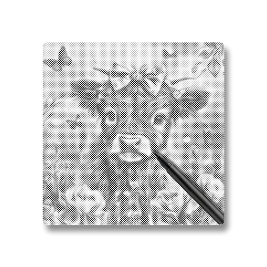 Adorable Highland Calf with Flowers - Dot Painting