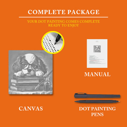 Bookish Puppy Charm - Dot Painting