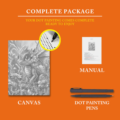 Colorful Dragon Amidst Blossoms - Dot Painting