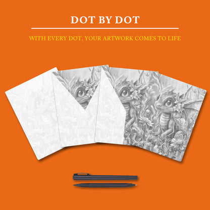 Colorful Dragon Amidst Blossoms - Dot Painting