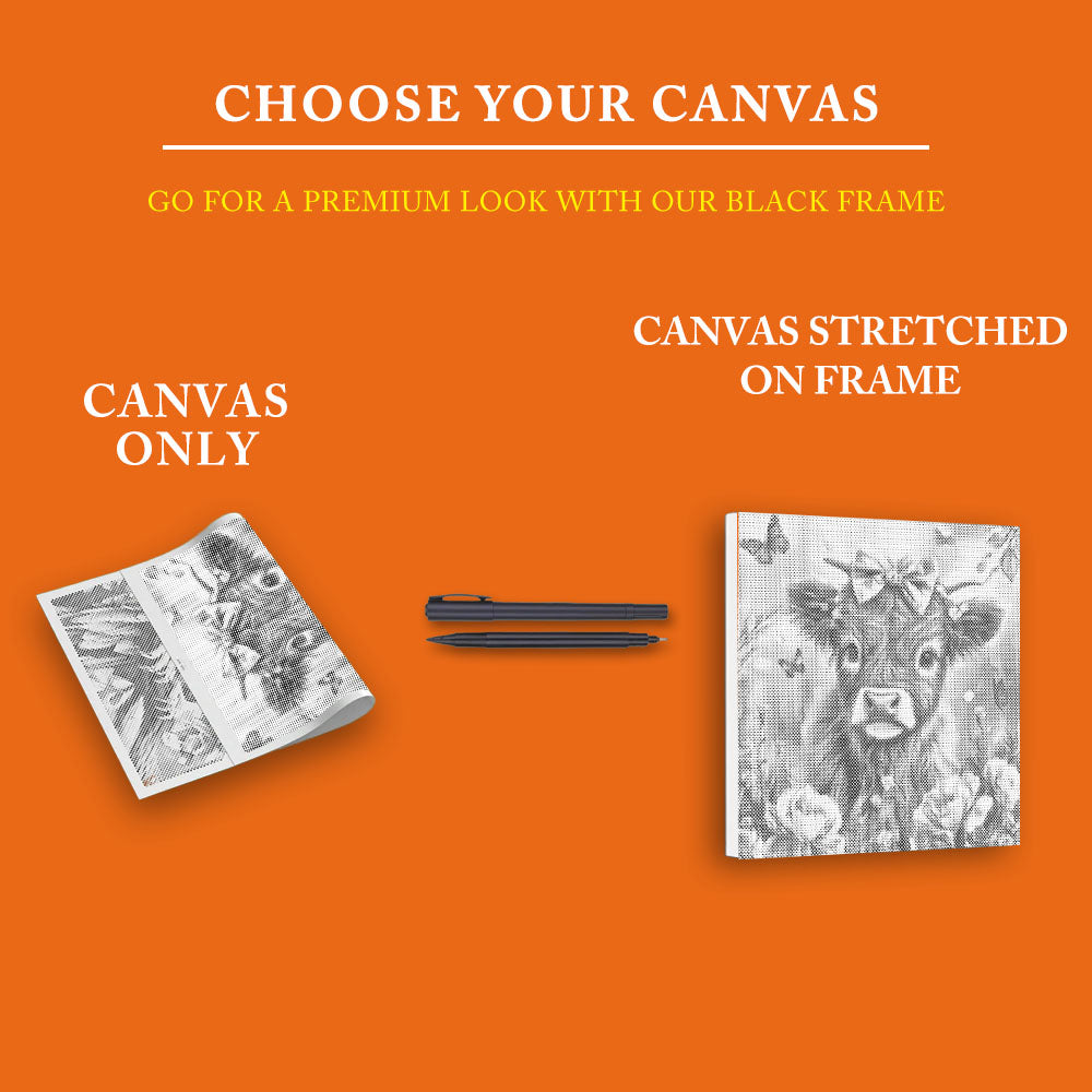 Adorable Highland Calf with Flowers - Dot Painting